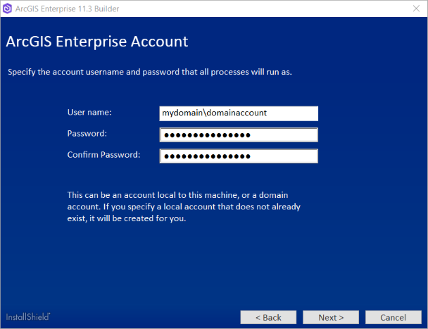 If you enter a domain account, it must already exist. If you enter a domain account, it must already exist.